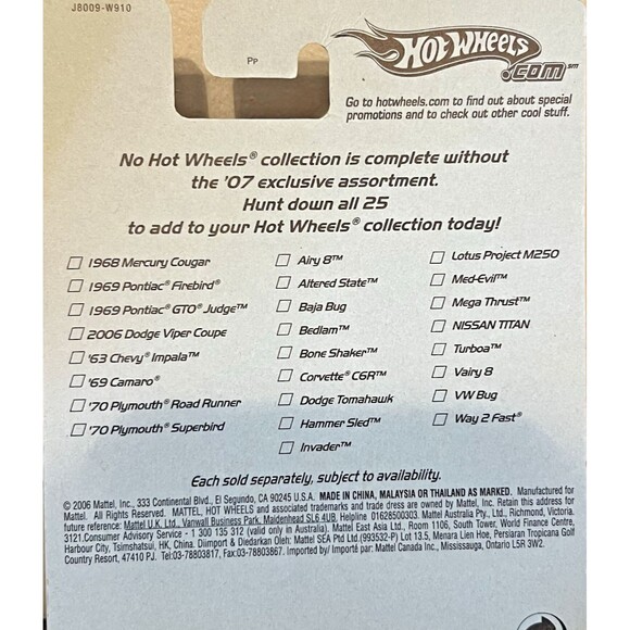 Hot Wheels Way 2 Fast Walmart Exclusive 2006 Red Card - Picture 5 of 5